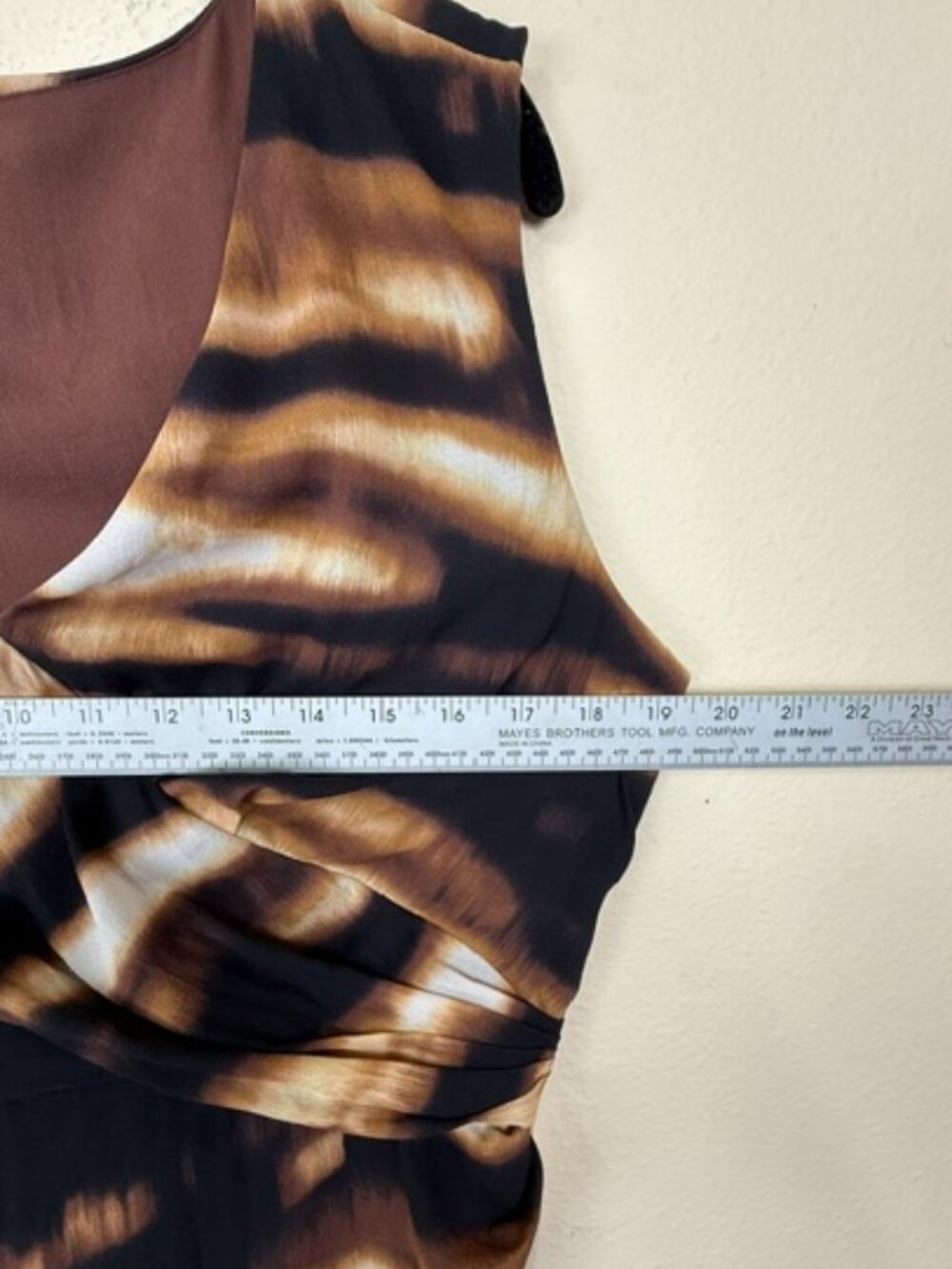 VTG Ann Taylor Silk Dress 12 Brown Animal Print Stretch Sleeveless Surplice - Picture 13 of 16
